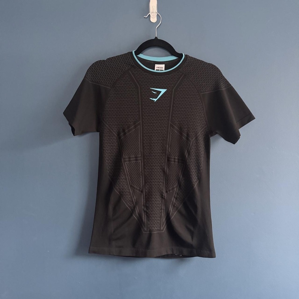 Gymshark Onyx Compression Top Men's Size Medium Black Blue Workout Exercise